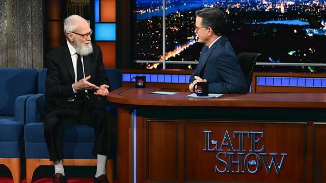 David Letterman returns to "The Late Show" for first time since 2015 in "Colbert" appearance