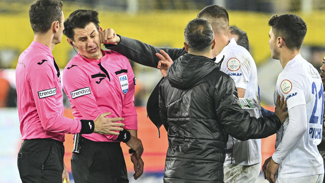 Turkish soccer league suspends all games after team boss Faruk Koca punches referee in the face