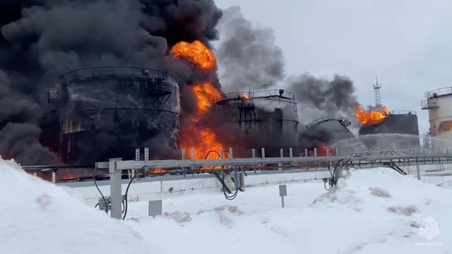 Russia oil depot hit by Ukrainian drone in flames as Ukraine steps up attacks ahead of war's 2-year mark