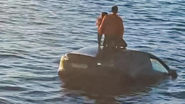 A Tesla plunged into frigid water in Norway. The motorists were rescued by a floating sauna as their car sank.