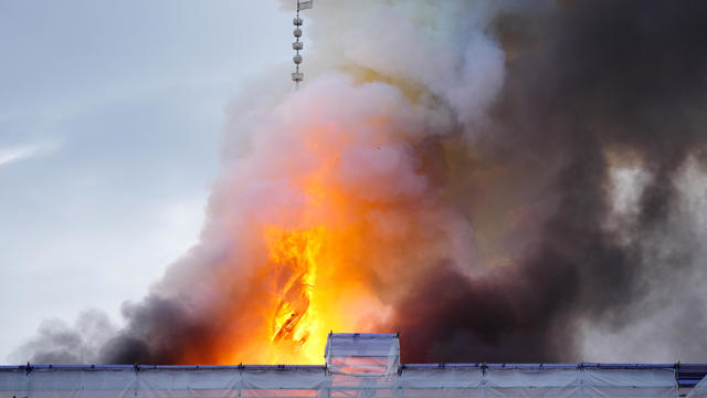 Historic Copenhagen stock exchange, one of the city's oldest buildings, goes up in flames