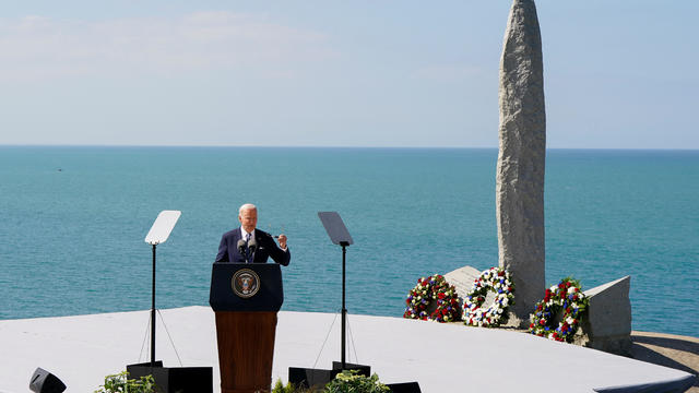 Biden says democracy "begins with each of us" in speech at Pointe du Hoc D-Day memorial