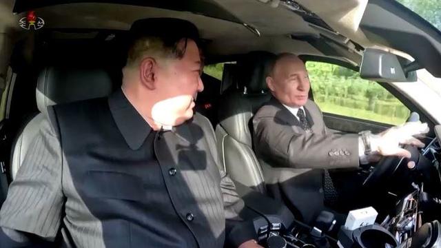 Photos show Kim Jong Un and Putin sharing gifts – including a limo and hunting dogs